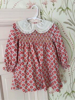 Hello Simone Smocked Floral Dress Peter Pan Collar 3A